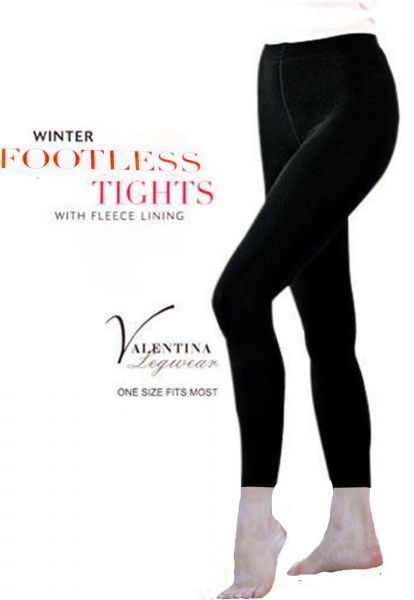 LADIES BLACK THICK FULL FOOTLESS FLEECE LINED WINTER WARM STRETCH TIGHT