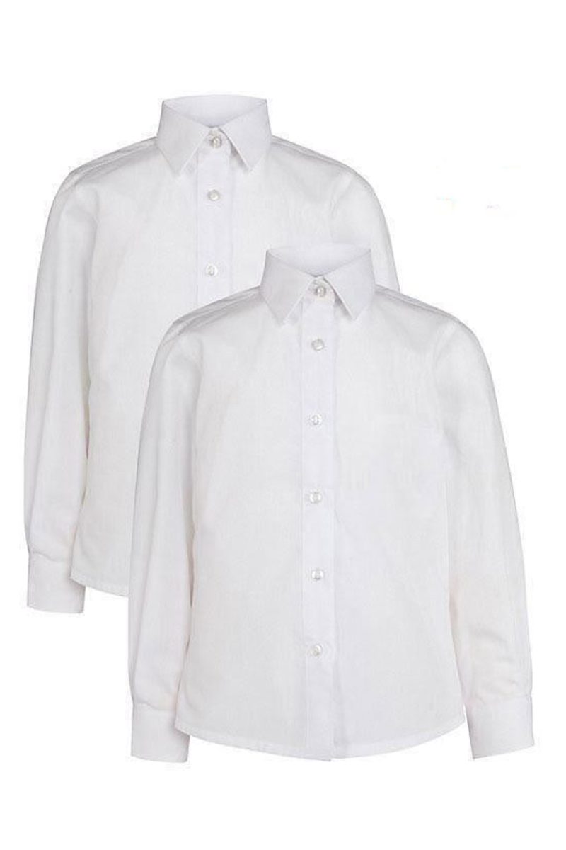 Girls White Non-Iron Blouse Long Sleeves Twin Pack-0