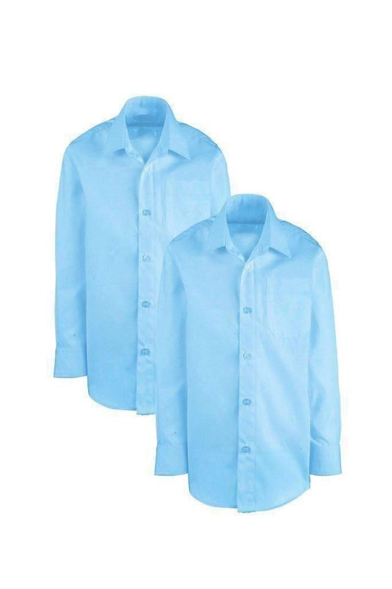 Boys White Non-Iron Shirt Long Sleeves Twin Pack-0