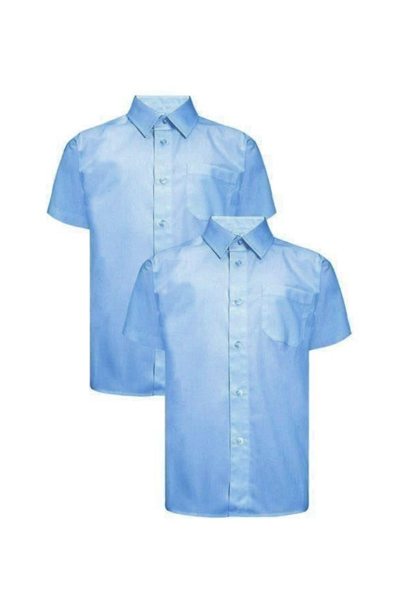 Boys Blue Non-Iron Shirt Short Sleeves-0