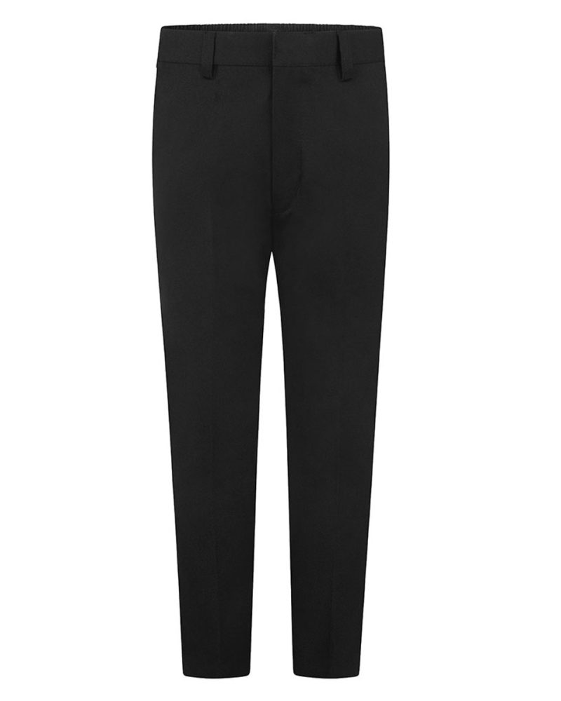 Boys Black Slim Fit Half Elastic, Zip & Fly School Trousers