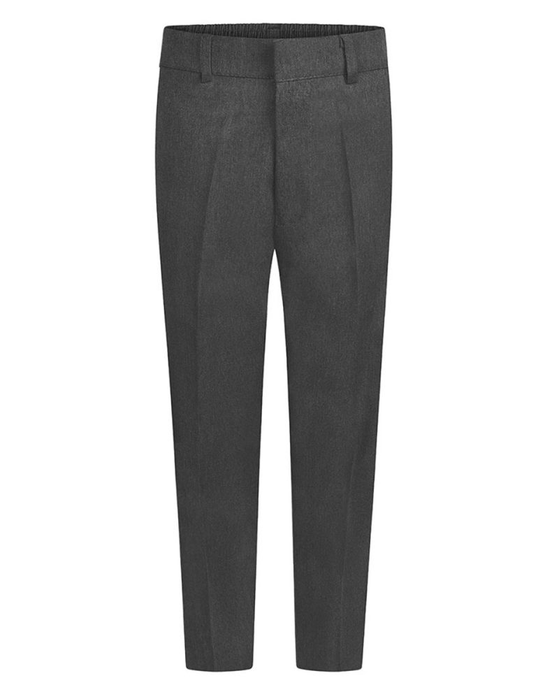 Boys Grey Slim Fit Half Elastic, Zip & Fly School Trousers