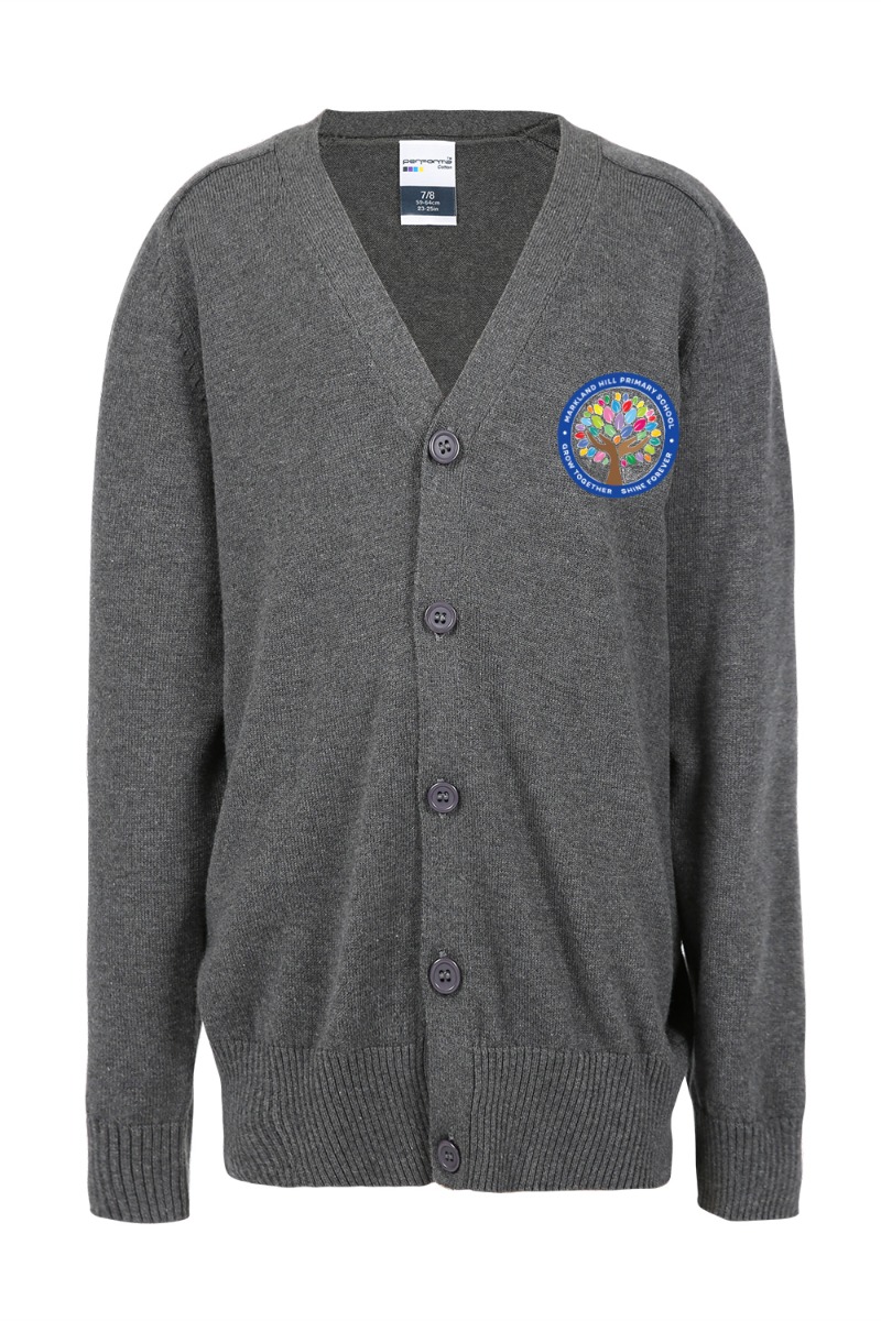 Markland Hill Girls Grey Cardigan with Logo 50% cotton/50% acrylic