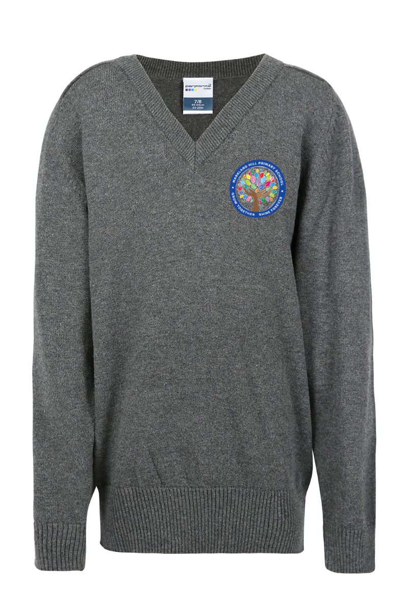 Markland Hill Logo Grey Knitted V Neck Jumper