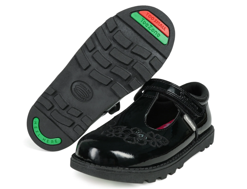 FLO - Girls Patent Flower Rip-Tape School Shoes -0