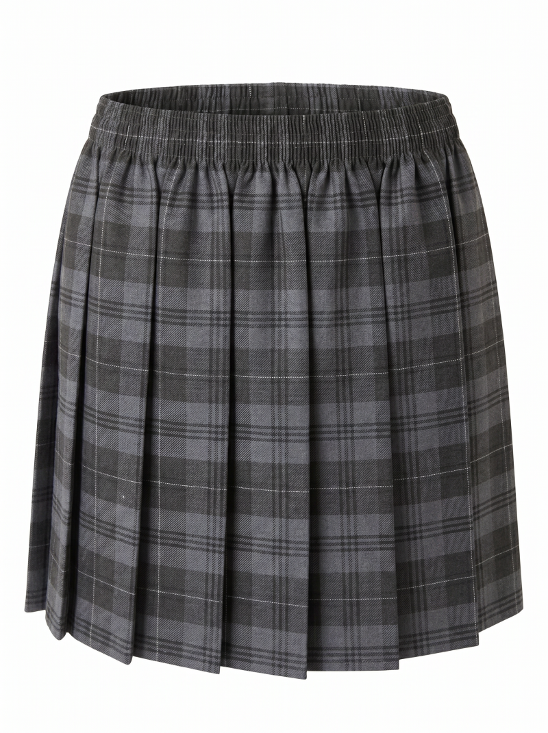 Girls Grey Tartan Box Pleat Skirt