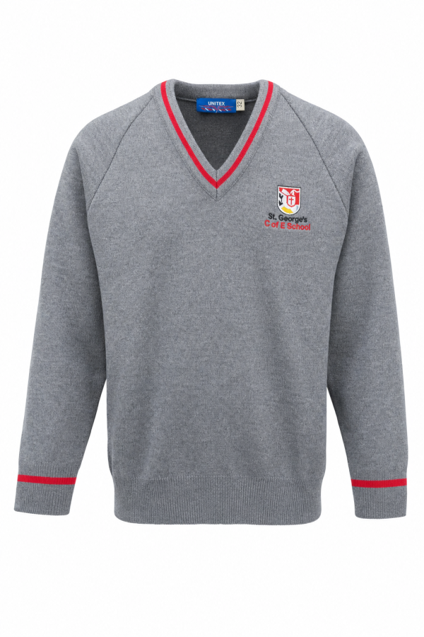 St George’s C of E Primary School Grey V Neck Jumper - Smart School Wear