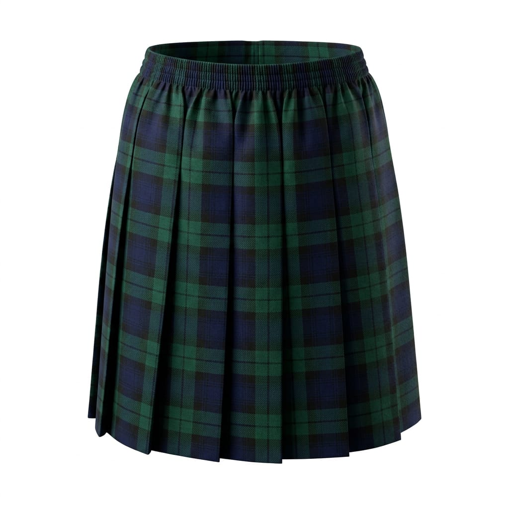 Girls Green Tartan Box Pleat Skirt
